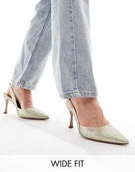 ASOS | ASOS DESIGN Wide Fit Samber 2 slingback stiletto heels in gold glitter 独家减免邮费
