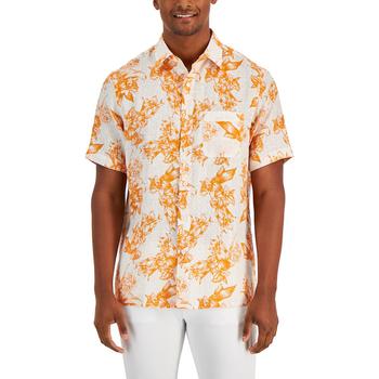 Club Room | Men's Floral Weave Linen Short-Sleeve Button-Up Shirt, Created for Macy's商品图片,7折×额外8折, 额外八折