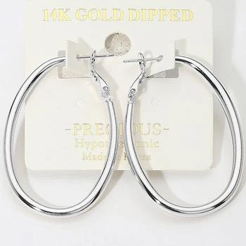 FASHNZFAB | 14K Gold Dipped Hypoallergenic Oval Hoop Earrings - Rhodium,商家Premium Outlets,价格¥201