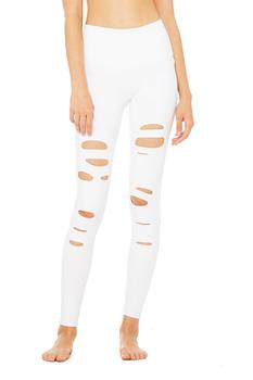 Alo | High-Waist Ripped Warrior Legging - White商品图片,5.9折起