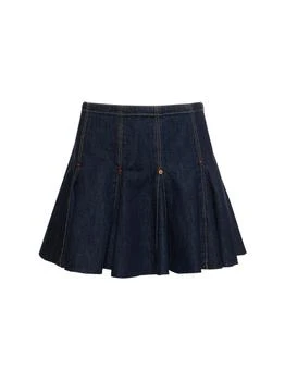 推荐Pleated Denim Cotton Blend Mini Skirt商品