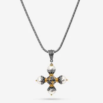 推荐Konstantino 18K Yellow Gold, Pearl Cross Pendant Necklace C-STKJ76-122商品