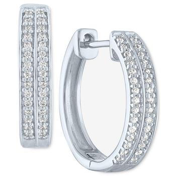 Macy's | Diamond Double Row Small Hoop Earrings (1/6 ct. t.w.) in Sterling Silver商品图片,