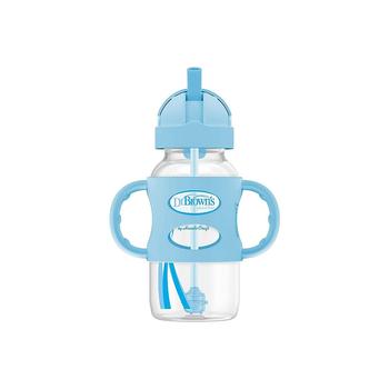 商品Wide-Neck Sippy Straw Bottle with 100% Silicone Handles, 9oz, Blue图片