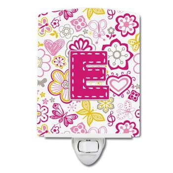 Caroline's Treasures | Letter E Flowers and Butterflies Pink Ceramic Night Light,商家Verishop,价格¥205