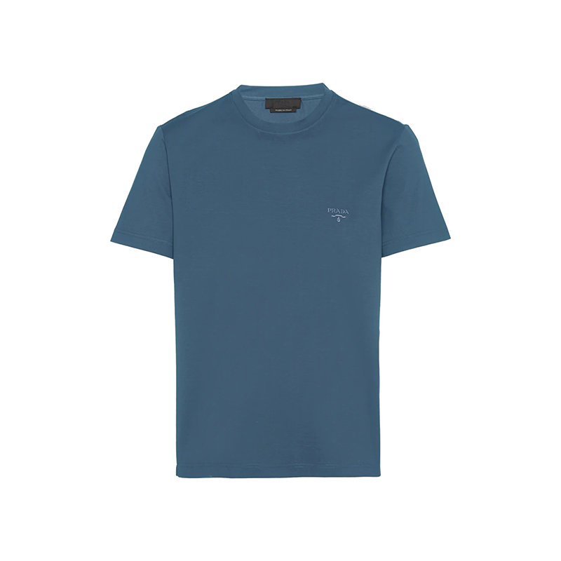 Prada | 【预售3-7天】PRADA/普拉达 22年春夏新款 男士飞行员蓝色弹力棉Logo刺绣短袖T恤UJM564_1UOR_F0AFC_S_092商品图片,7.9折, 包邮包税