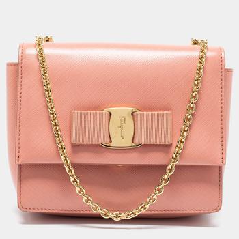 菲拉格慕包女包, [二手商品] Salvatore Ferragamo | Salvatore Ferragamo Peach Leather Vara Bow Crossbody Bag商品图片 9.3折
