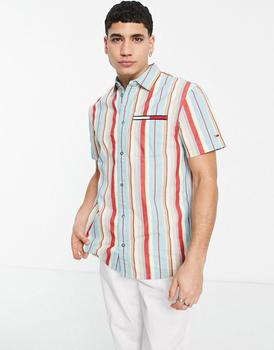 推荐Tommy Jeans archive washed stripe short sleeve shirt boxy fit in light blue商品