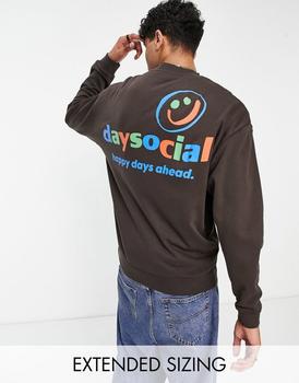 ASOS | ASOS Daysocial oversized sweatshirt with multi colour logo front and back prints in brown商品图片,