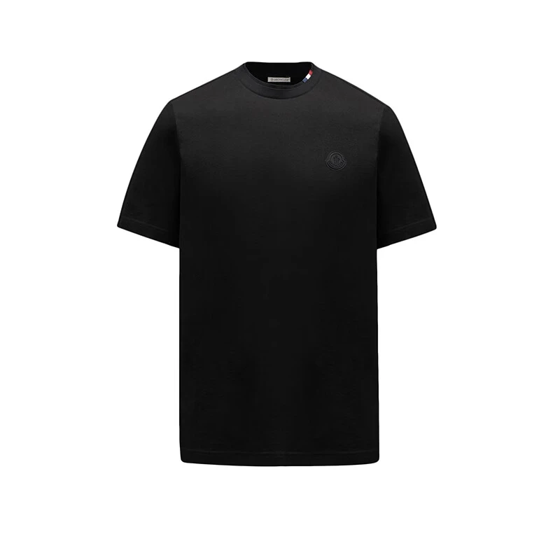 推荐Moncler/蒙克莱 经典款 男士黑色纯棉同色徽标贴片短袖T恤商品