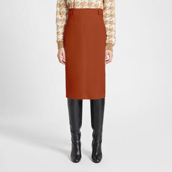 推荐GITANE橘红色羊毛斜纹铅笔裙半身裙【香港仓极速发货】商品