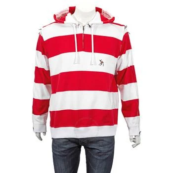 推荐Burberry Men's Red Zip Detail Striped Cotton Hoodie, Size Medium商品