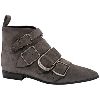 burberry鞋, Burberry | Buckle Detail Suede Ankle Boots In Dark Storm Grey商品图片 7折