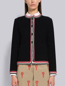 推荐THOM BROWNE 黑色女士羊毛圆领开衫夹克 FKJ064A-Y1019-415商品