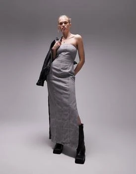 推荐Topshop denim bandeau midi dress with splits in grey商品