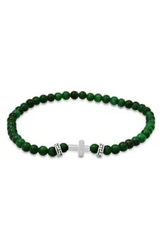 HMY JEWELRY | Men's Sterling Silver Cross Jade Beaded Stretch Bracelet,商家Nordstrom Rack,价格¥284