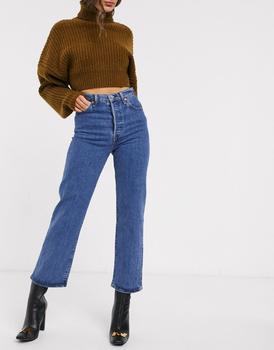 levis直邮, Levi's | Levi's Ribcage straight leg ankle grazer jeans in darkwash blue商品图片 8折