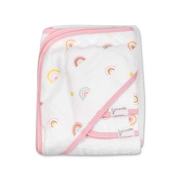 商品Baby Girls Organic Bath Time Rainbow Print Hooded Towel and Wash Cloths, 3 Piece Set图片
