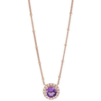Macy's | Amethyst (1-1/4 ct. t.w.) & Lab-Created White Sapphire (1/6 ct. t.w.) Halo Pendant Necklace in 14k Rose Gold-Plated Sterling Silver 16" + 2" extender (Also in Swiss Blue Topaz),商家Macy's,价格¥1703