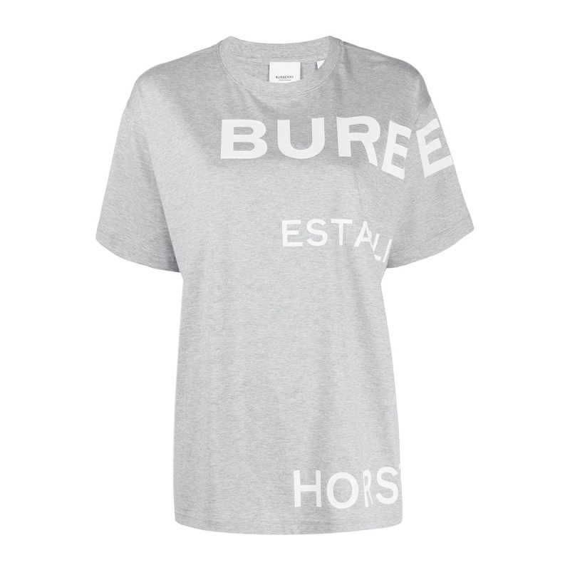 时尚burberry t恤女装, Burberry | BURBERRY 女士灰色棉质徽标印花短袖T恤 8028904商品图片 独家减免邮费