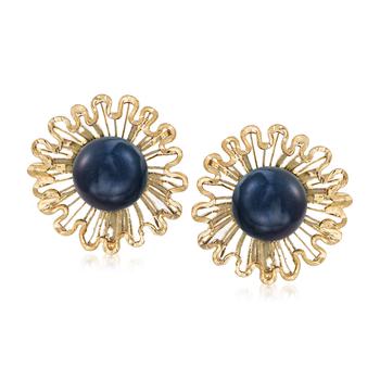 商品Ross-Simons Italian 7.5mm Black Cultured Pearl Floral Stud Earrings in 18kt Yellow Gold,商家Premium Outlets,价格¥2188图片