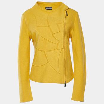 推荐Emporio Armani Yellow Wool Applique Detail Zip Up Jacket L商品