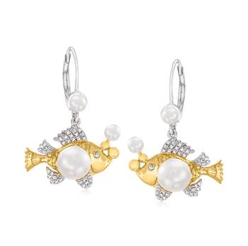 Ross-Simons | Ross-Simons 3.5-7.5mm Cultured Pearl and . Diamond Fish Drop Earrings in 2-Tone Sterling Silver商品图片,4折