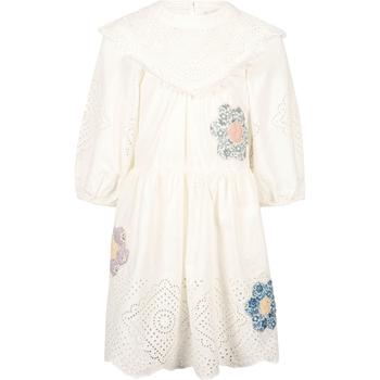 推荐Flowers patches lace collar detailing perforated dress in white商品