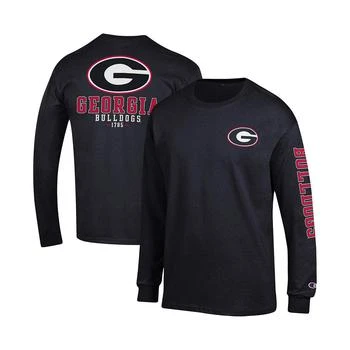 CHAMPION | Men's Black Georgia Bulldogs Team Stack Long Sleeve T-shirt 7.2折