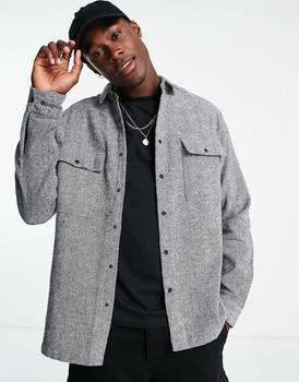 ASOS | ASOS DESIGN twill overshirt in black with snap buttons商品图片,