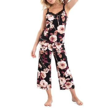 Linea Donatella | Women's Floral-Print Ariella Cropped Lace-Trimmed 2-Pc. Pajama Set 