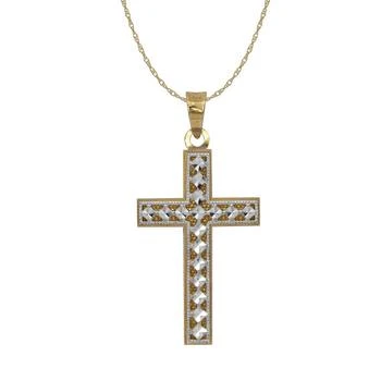 Macy's | Two-Tone Diamond-Cut Cross Pendant in 18k Yellow and White Gold,商家Macy's,价格¥5205