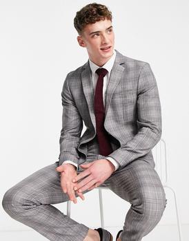 推荐Selected Homme slim suit jacket in light grey check商品