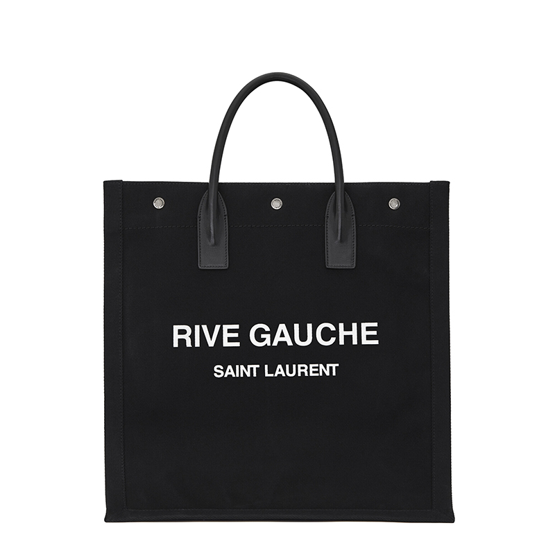 圣罗兰反转巴黎手提包, Yves Saint Laurent | SAINT LAURENT PARIS/圣罗兰 21新款 RIVE GAUCHE N/S系列 女士黑色/白色棉质徽标印花按扣开合手提购物包商品图片 7.5折×额外9.5折, 包邮包税, 额外九五折