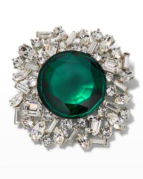 商品Kenneth Jay Lane | Silver Crystal Setting Emerald Center Sunburst Pin,商家Neiman Marcus,价格¥1991图片