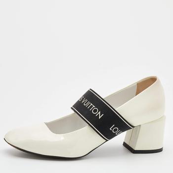 lv女鞋, [二手商品] Louis Vuitton | Louis Vuitton White Patent Leather Block Heel Pumps Size 36.5商品图片 8.6折