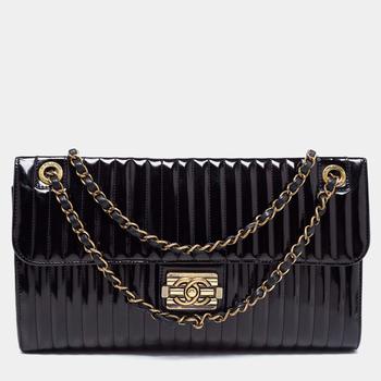 香奈儿122单肩包, [二手商品] Chanel | Chanel Black Vertical Quilted Patent Leather Large Boy Flap Shoulder Bag商品图片 
