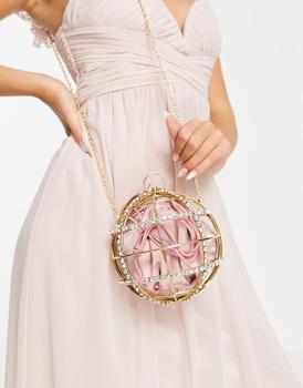 asos腋下包, ASOS | ASOS DESIGN diamante embellished cage sphere bag in gold商品图片 8折