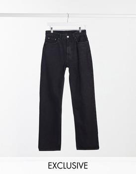 推荐Weekday voyage cotton high waist straight leg button front jeans in black - BLACK商品