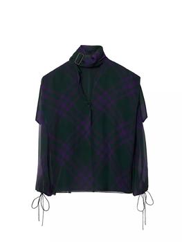 商品Burberry | Check Silk Chiffon Scarf Neck Blouse,商家Saks Fifth Avenue,价格¥14725图片
