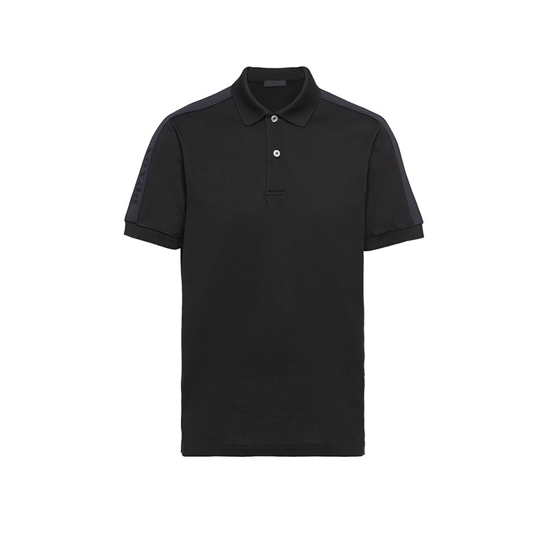 Prada | 【预售3-7天】PRADA/普拉达 22年早春新款 男士黑色珠地棉质撞色嵌饰短袖Polo衫UJN612_1VNY_F0002_S_201商品图片,7.9折, 包邮包税