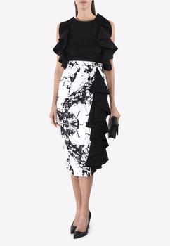 推荐Abstract Print Ruffled Pencil Skirt商品