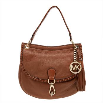 推荐MICHAEL Michael Kors Brown Leather Tassel Braided Flap Top Handle Bag商品