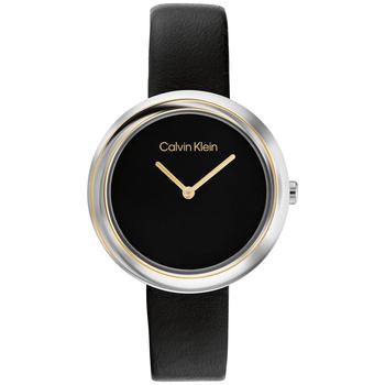 ck手表怎么选, Calvin Klein | Black Leather Strap Watch 34mm商品图片 