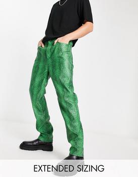 ASOS | ASOS DESIGN dad jean in green snake print croc leather look商品图片,
