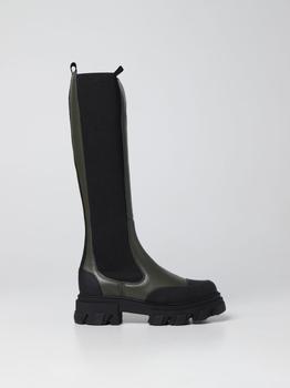 推荐Ganni boot in leather and rubber商品