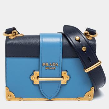 [二手商品] Prada | Prada Two Tone Blue Saffiano Leather Cahier Shoulder Bag商品图片,6.9折, 满1件减$100, 满减