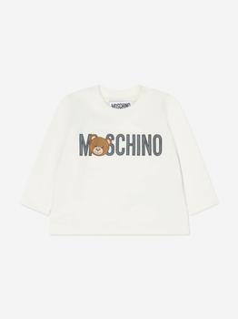 推荐Moschino White Baby Long Sleeve Teddy Logo T-Shirt商品
