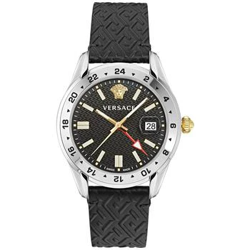推荐Men's Swiss Greca Time GMT Black Leather Strap Watch 41mm商品