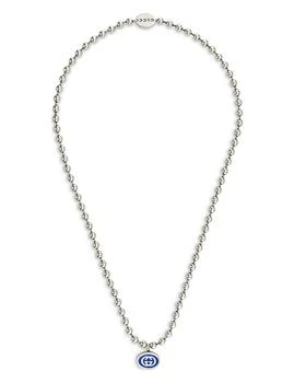 Gucci | Sterling Silver Boule Blue Enamel Logo Beaded Pendant Necklace, 21.6" 